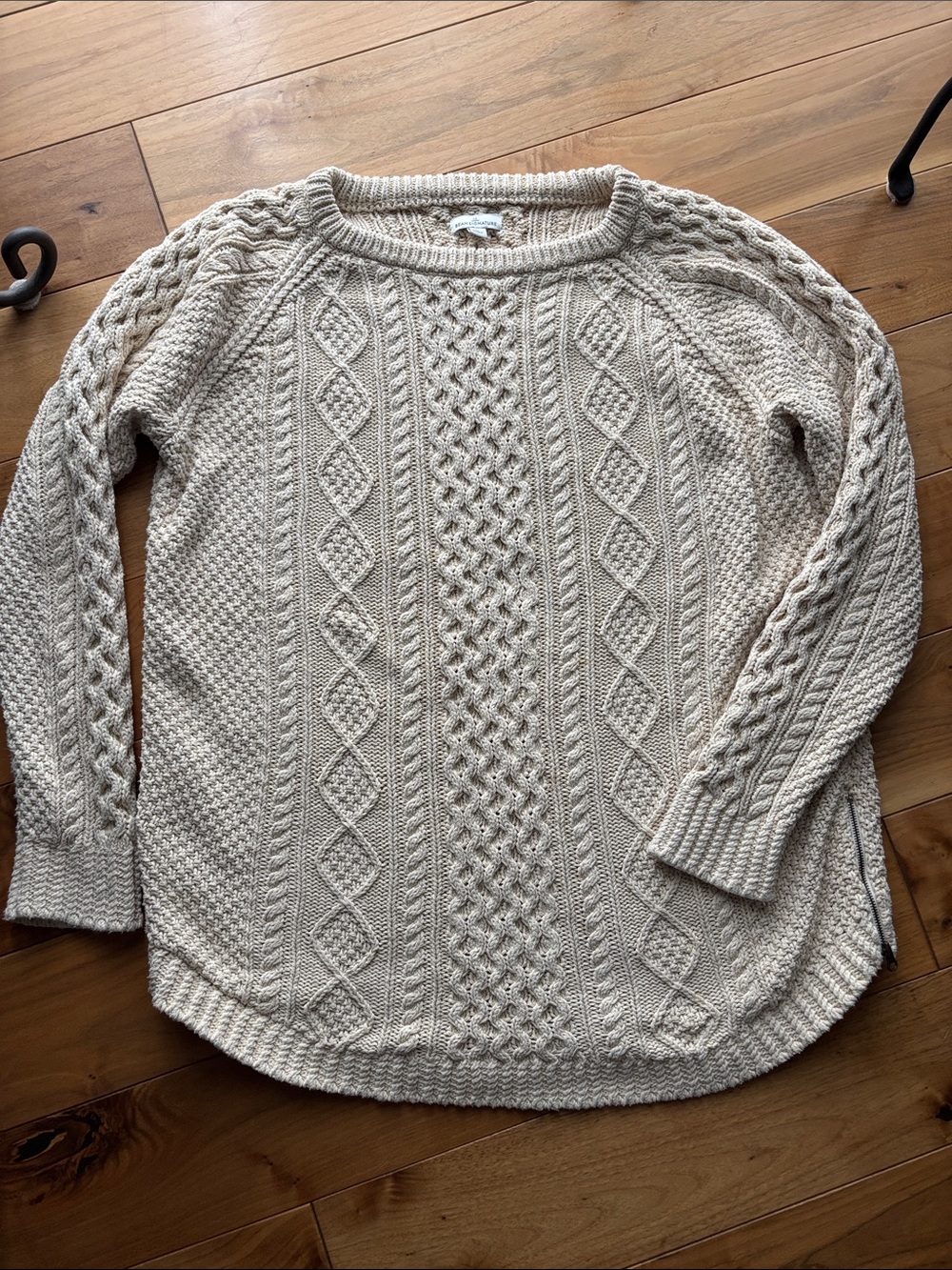 LL Bean Signature Cream Cable Knit Crewneck Sweater